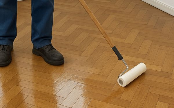 Aplicação de sinteco em piso de madeira